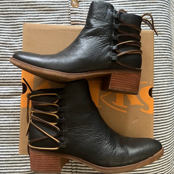 KorkEase Shoes Korks Belaya Black Leather Tie Lace Up Back Black